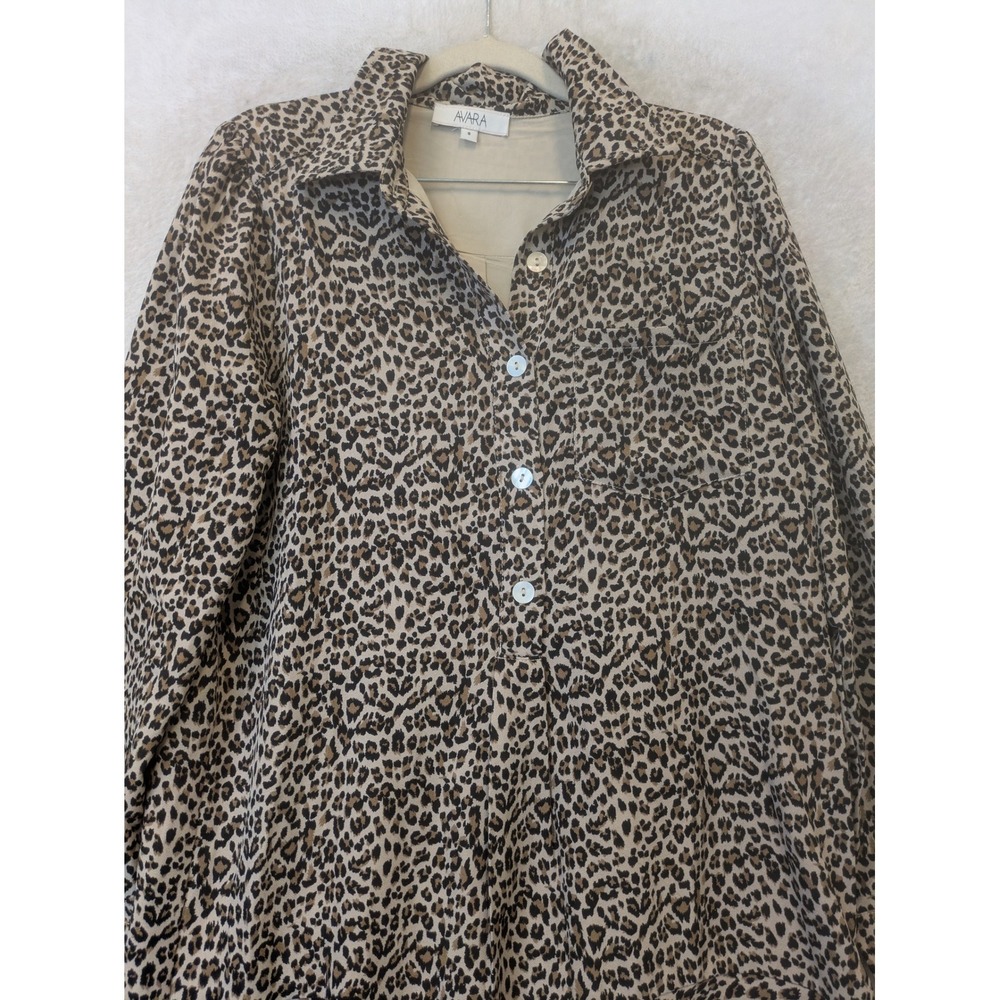 Avara Shirt Dress Women's Small Brown Leopard Print Tiered Long Sleeve Lined - Picture 5 of 12